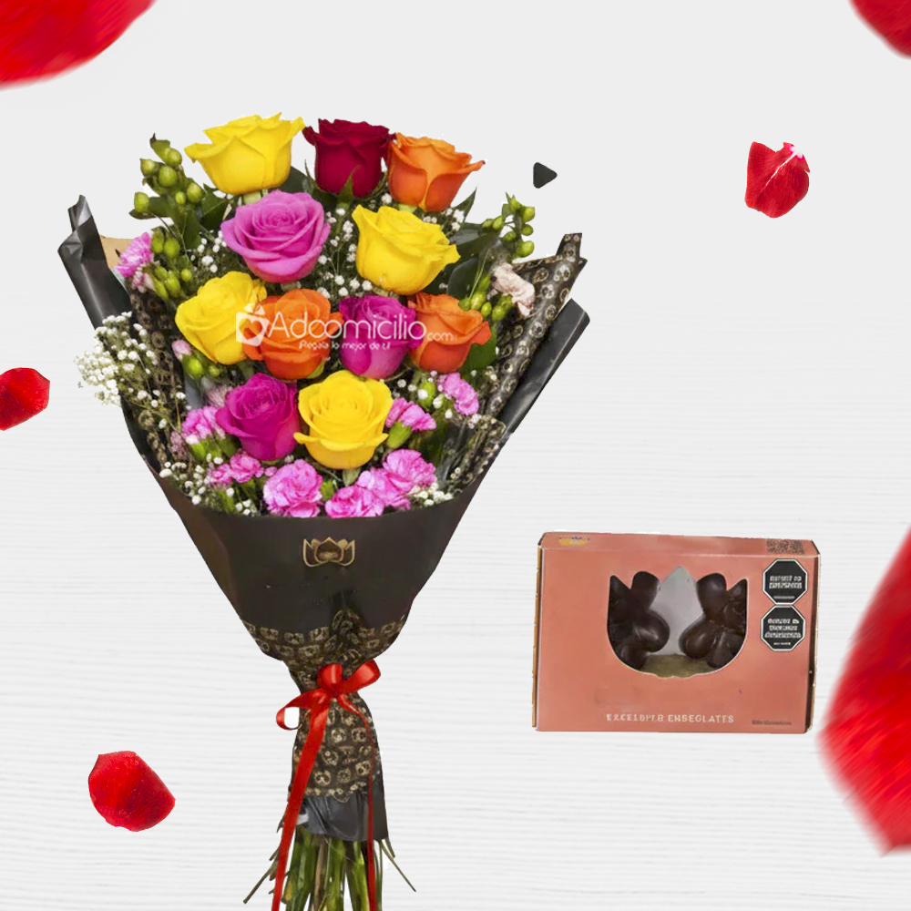 Bouquet De Rosas Mixtas Con Chocolates Para San Valentín A Domicilio En Bucaramanga Pedido Con Un Día De Anticipación 