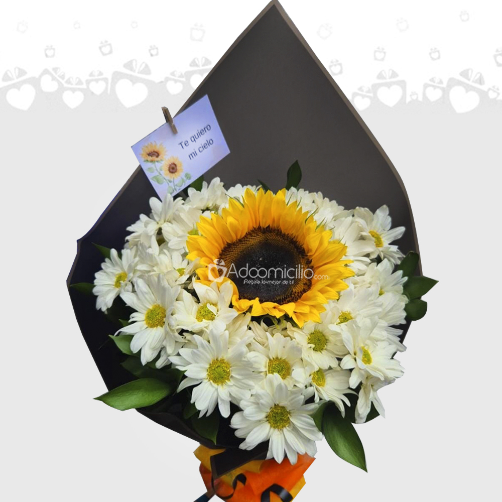 Bouquet De Margaritas Y Girasol A Domicilio En Bogotá Pedido Con Un Día De Anticipación 