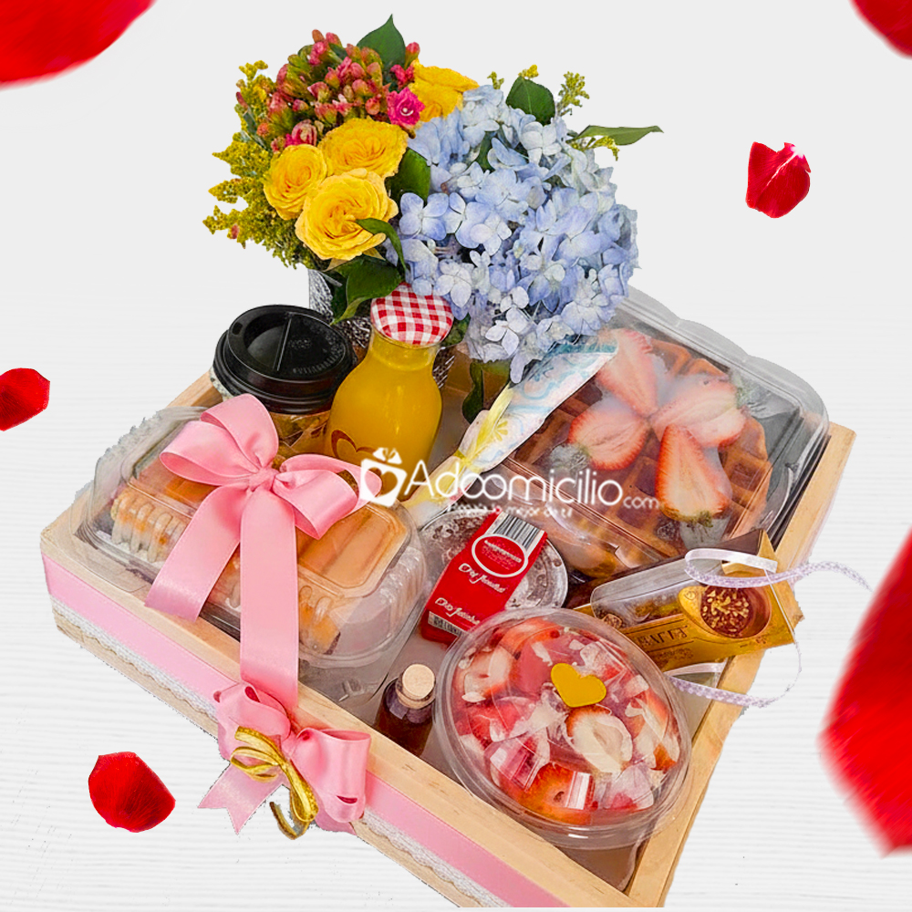Desayuno Sorpresa Con Flores Para San Valentín A Domicilio En CDMX Pedido Con 2 Días De Anticipación